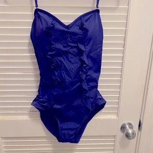 Spanx one piece bathing suit with ruffle front detail